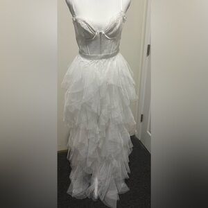 Elegant White Ruffled Dress wedding/Bridal shower/Bachelorette/prom with straps